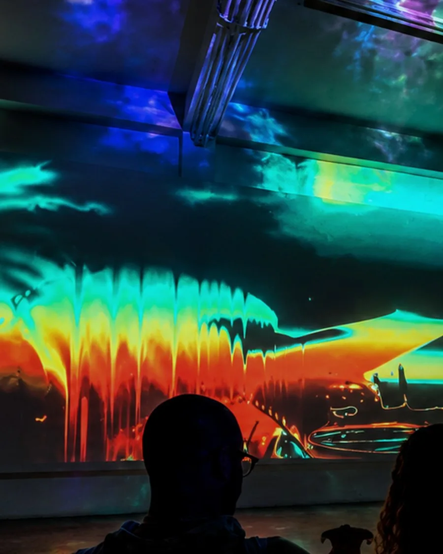 Fluir de Conciencia live projection — viewers before the screen
